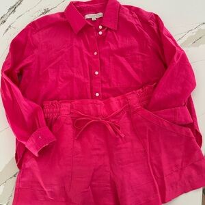 LOFT Fuchsia Button-Up Shirt and Shorts Ensemble